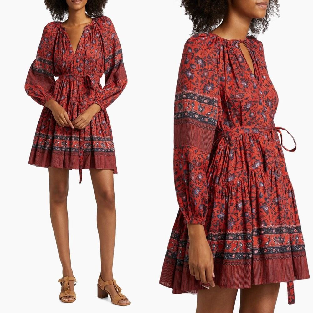 Ulla Johnson Abri Floral Cotton-Blend Tie-Waist Minidress US12 $450